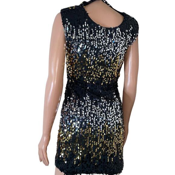 As U Wish women sequin mini dress bodycon black/gold/silver stretch SZ SM Sexy - Picture 10 of 10